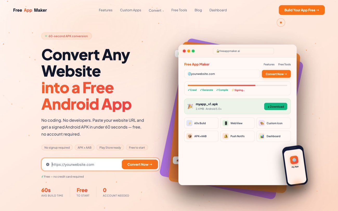 The Free App Maker homepage