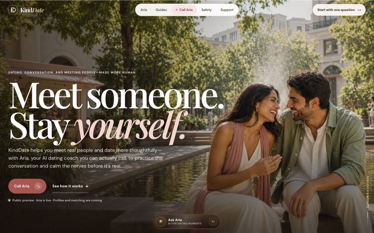 The KindDate homepage
