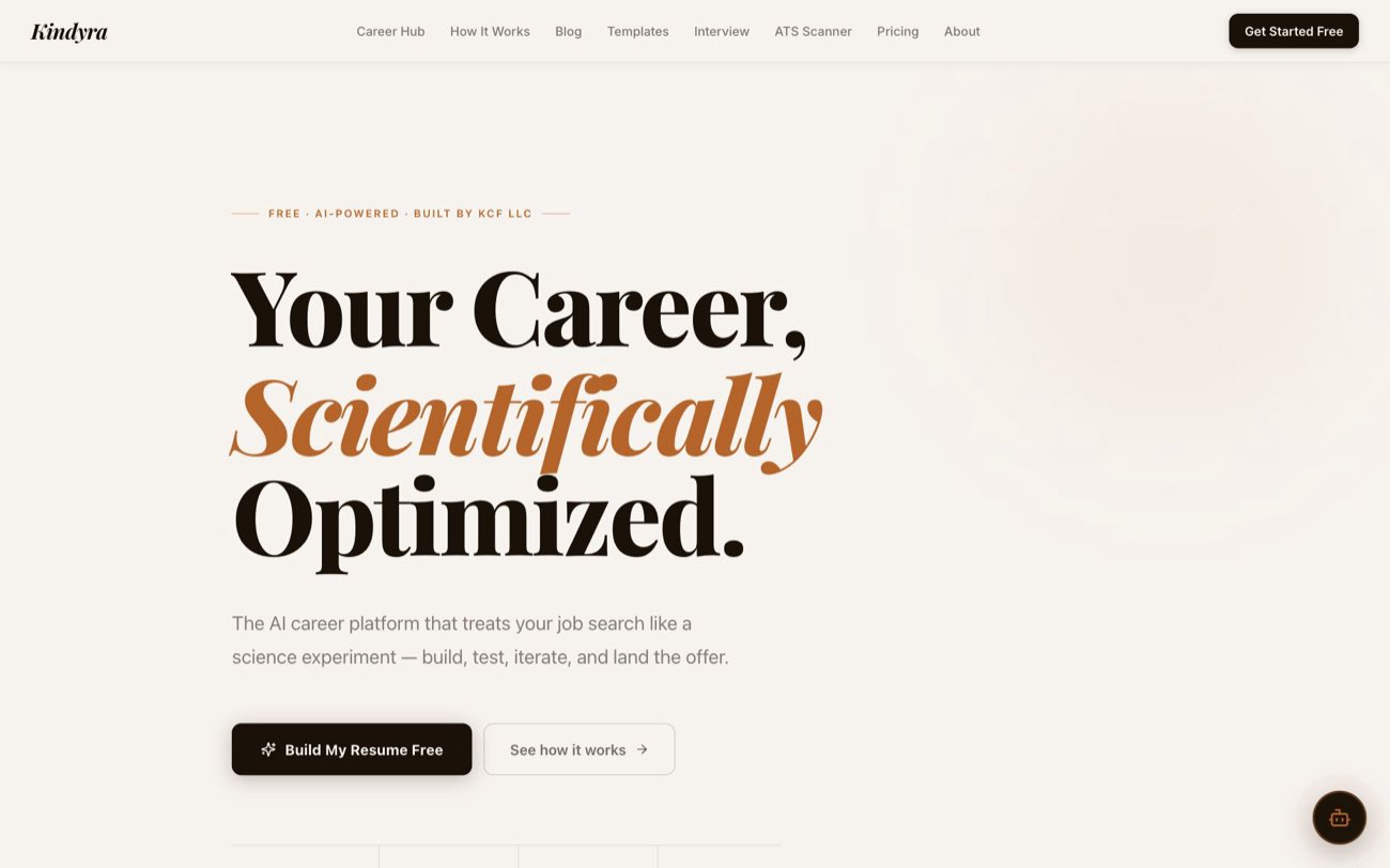 The Kindyra Résumé homepage
