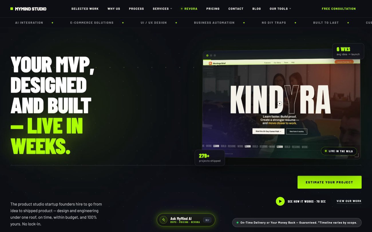 The MyMind Studio homepage