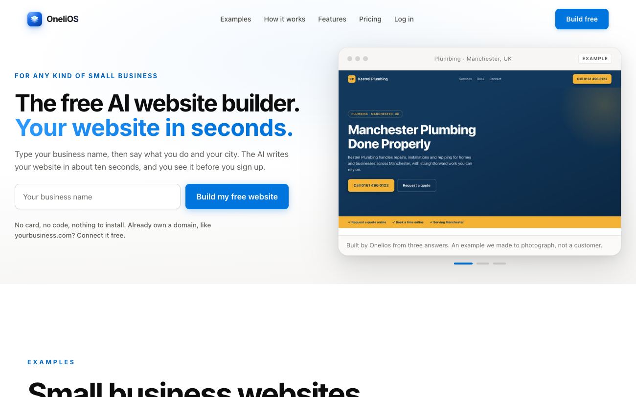 The Onelios homepage